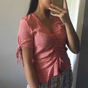 H&M red floral blouse